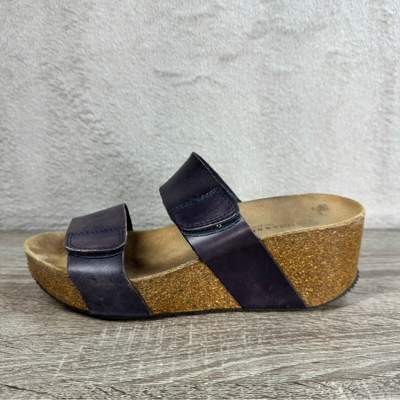 Eric‎ Michael Lola Sabbia Sandals 38 US 7.5 Wedge Cork Platform Blue Leather - Picture 1 of 6